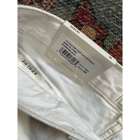 Agolde 90s Pinch Waist High Rise Straight Long Denim Shorts Size 28 in Porcelain - Picture 4 of 5